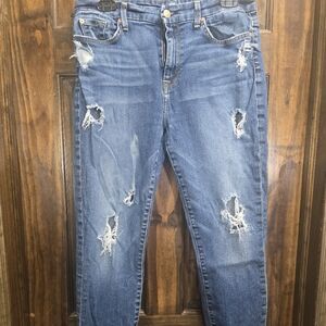 7 For All Mankind High Waisted Ankle Skinny Jeans Distressed Size 31